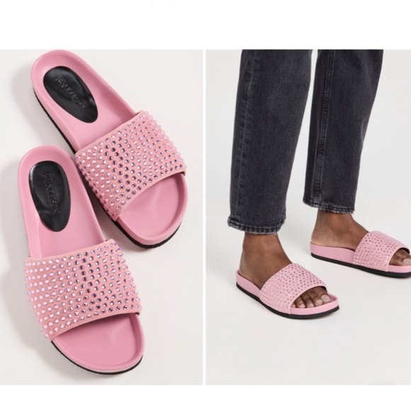 NEW JW ANDERSON Pink Suede Crystal Italian Leather Sandal Slides Size 9 - Picture 2 of 10
